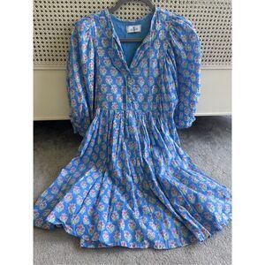 NWOT Ella Gray Bluebell Margot block printed dress, Small $128